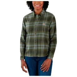 Carhartt Women's Midweight Flannel L/S Plaid Shirt - Chemise -Habi Lux Soldes Boutique carhartt womens midweight flannel l s plaid shirt chemise detail 2
