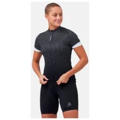 Odlo Women's T-Shirt S/U Collar S/S FZ Essential Print - Maillot De Cyclisme -Habi Lux Soldes Boutique odlo womens t shirt s u collar s s fz essential print maillot de cyclisme detail 4